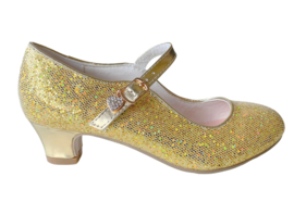 Chaussures flamenco d'or  avec coeur scintillement