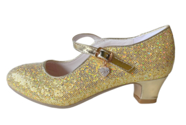 Chaussures flamenco d'or  avec coeur scintillement