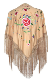 Manton Flamenco beige flores Mediana