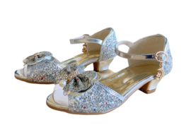 Prinsessen schoenen zilver glitter strikje