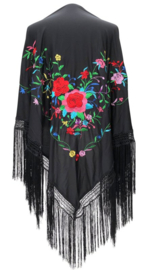 Manton Flamenco negro flores bordados Grande