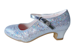 Zapato Flamenco plata corazón purpurina