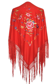 Manton Flamenco rojo bordados flecos rojo Grande