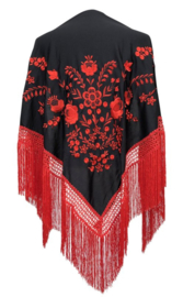 Manton Flamenco negro rojo flecos rojo Grande