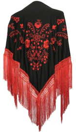 Foulard Châle Flamenco noir rouge Franges rouge Medium