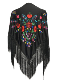 Manton Flamenco negro flores de colores Mediana