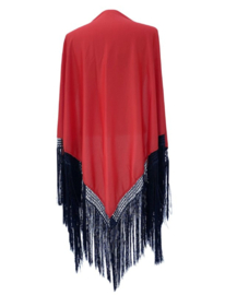 Manton Flamenco rojo liso flecos negro Grande