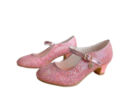 Chaussures flamenco rose avec coeur scintillement
