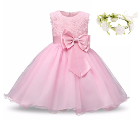 Communie jurk roze bruidsmeisje roosjes +GRATIS bloemenkrans