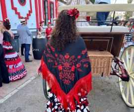 Foulard Châle Flamenco noir rouge Franges rouge Medium