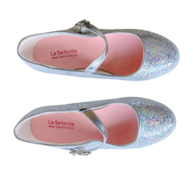 Flamenco shoes silver glittering heart