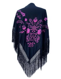 Manton Flamenco negro rosa flecos nergo Grande