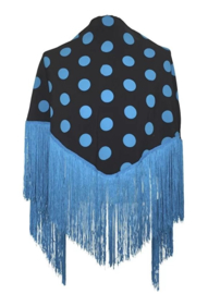 Foulard Châle Flamenco  Noir à pois bleus