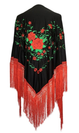 Manton Flamenco negro rojo verde flecos rojo Mediana