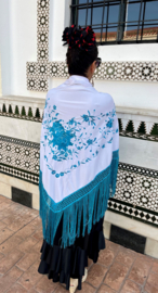 Manton Flamenco blanco azul flecos azul Grande