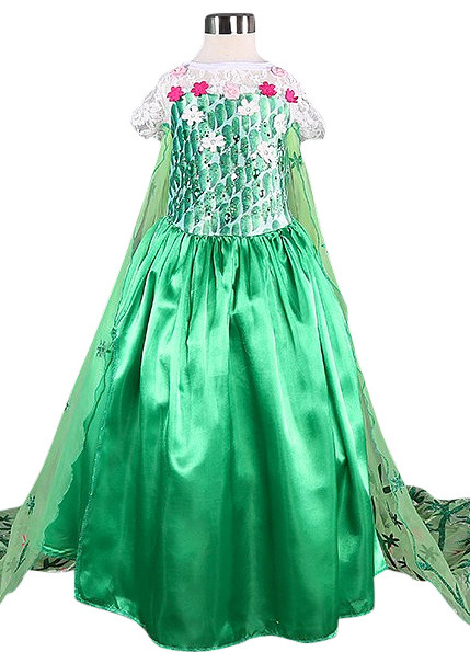Elsa jurk groen met sleep Luxe + GRATIS ketting
