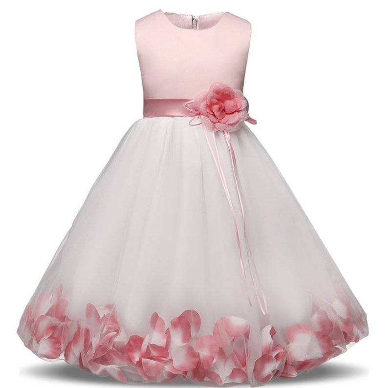 Communie bruidsmeisjes jurk roze wit met bloemen + krans