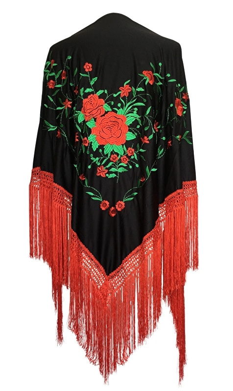 Flamenco dance shawl black red green Large