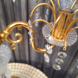 Vintage messing tafel lamp met 'kristallen'