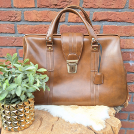 Vintage kunstlederen (weekend) tas, cognac