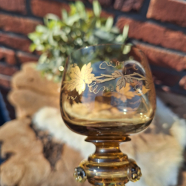 Antiek  lichtbruin 'Roemer'(wijnglas), handgeblazen, H 19 cm