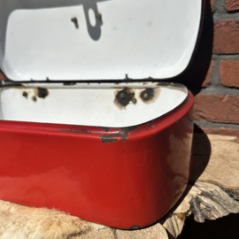 Vintage emaille broodtrommel rood, Jaren '50/'60