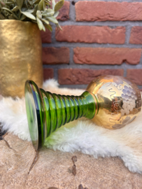 Vintage 'Roemer'(wijnglas) Groen/'Goud', handgeblazen, H 15 cm