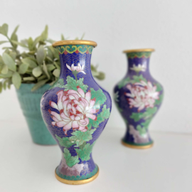Vintage vazen set cloisonné in cobalt met floral design