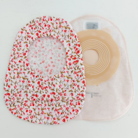 Stoma cover/ hoesje "wit met kleine roze bloemetjes"