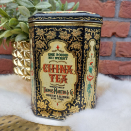 Vintage 'China Tea' theeblik, H 15 cm.