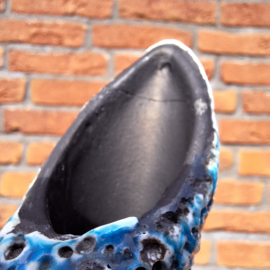 Vintage vaas fat lava glazuur, zwart/ blauw
