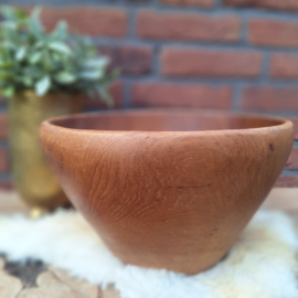 Vintage teak houten schaal hoog H 16 cm x Ø 24 cm.