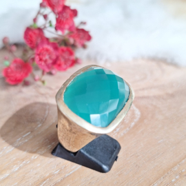 Ring "Ibiza 23", mt. 19, groene Aventurijn steen