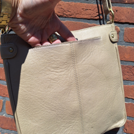 Ibiza tas van leder met borduurstuk, beige