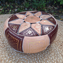 Te huur:  Marokkaanse poef  naturel/ bruin/goud deco