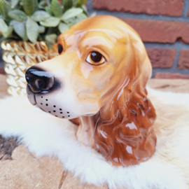 Vintage spaarpot/beeldje  'Cocker Spaniel ' Hondenkop keramiek, 13,5 cm.