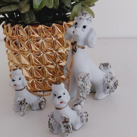 Vintage 'Spaghetti China Poedel met pups' beeldjes