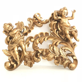 Vintage wand ornament/ wandrekje "goud" cherubijntjes