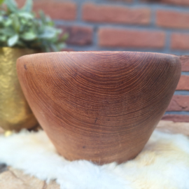 Vintage teak houten schaal hoog H 16 cm x Ø 24 cm.