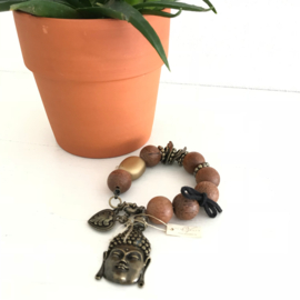 SALE: Armband houten kralen met hanger Boeddha en diversen