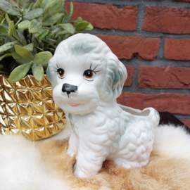 Vintage bloempot 'Poedel'; wit
