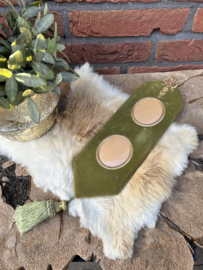 Antieke groene fluwelen wandhanger voor 2 foto's met kwast