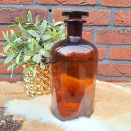 Vintage apothekers stopfles bruin glas, 22,5 cm.