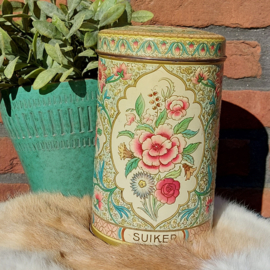 Vintage blik 'suiker' met reliëf bloemen