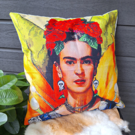 Kussensloop Frida Kahlo 44 x 44 cm, skull oorbellen