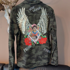 Gepimpte blouse/ jasje met Frida Kahlo, uit eigen atelier, mt.M