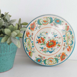 Vintage blik rond creme met print van bloemen en goudfazanten