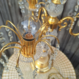 Vintage messing tafel lamp met 'kristallen'