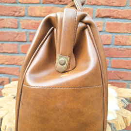 Vintage kunstlederen (weekend) tas, cognac