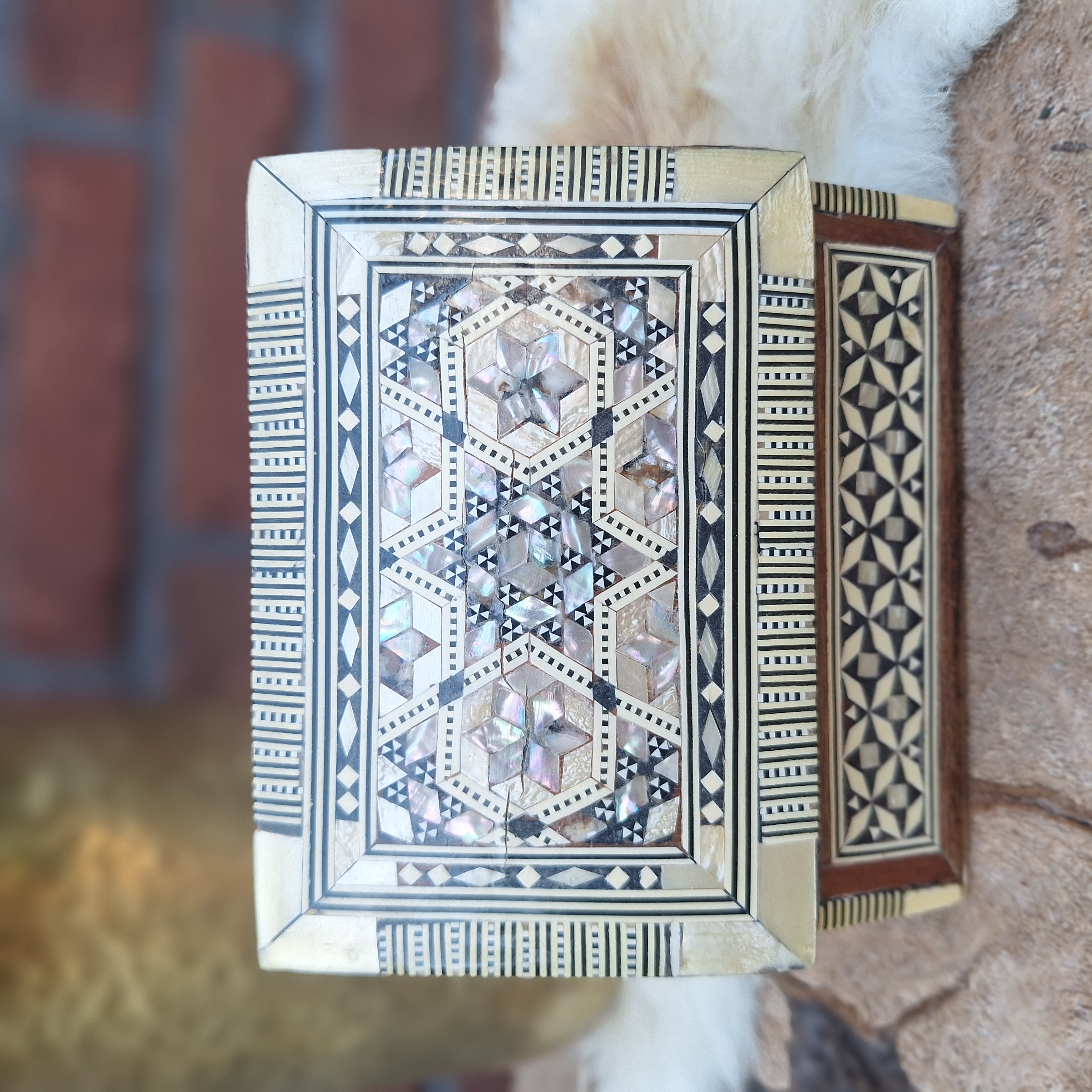 Vintage (sieraden) doosje met Khatam parelmoer inlegwerk